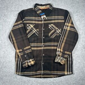 NWT Realtree Fleece Lumberjack Shirt Jacket Mens Size Large Brown Plaid Buttoned